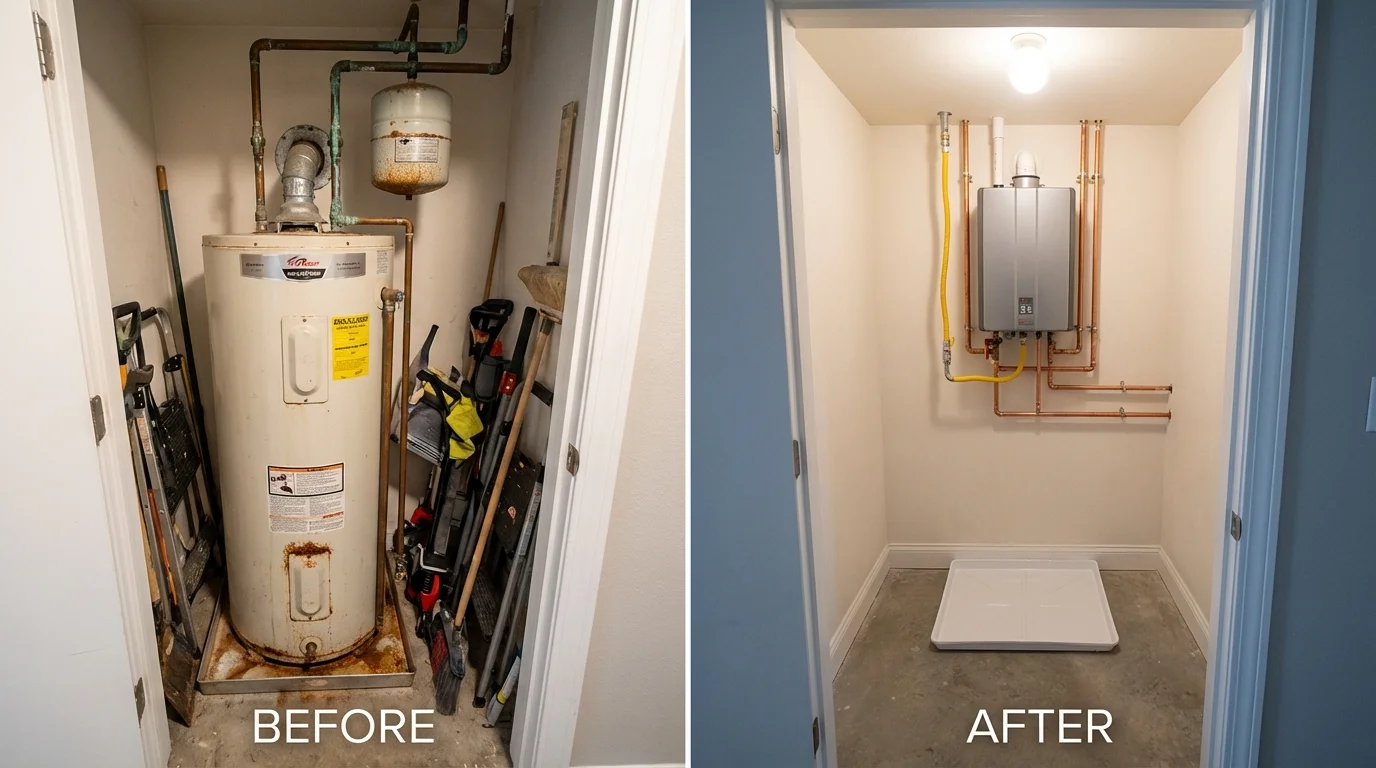 Tank water heater versus wall-mounted tankless unit comparison for Barrington, RI homeowners