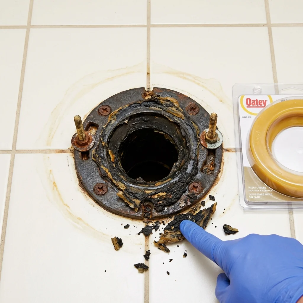 Failed wax ring showing water seepage at the base of a toilet in a Barrington, RI home