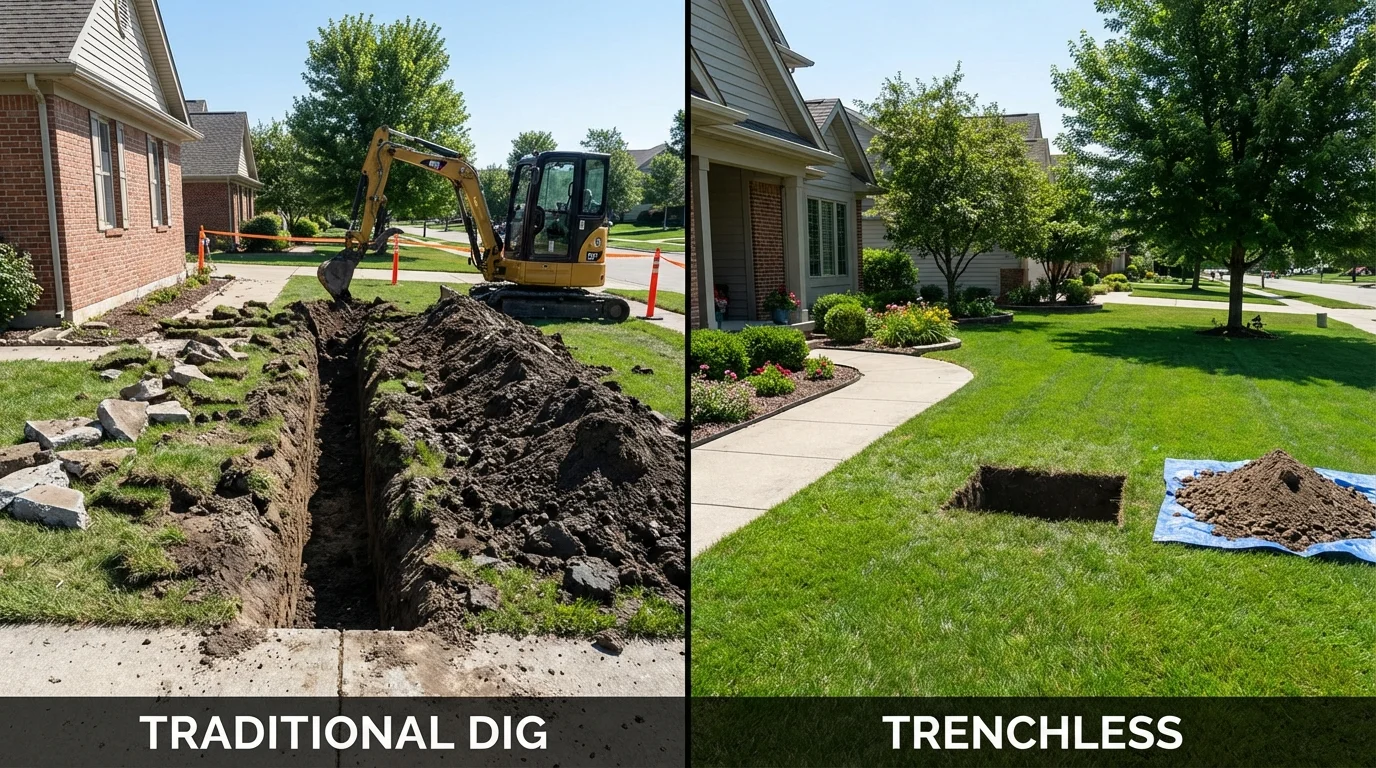 Trenchless sewer repair with minimal yard damage versus traditional excavation in Barrington, RI